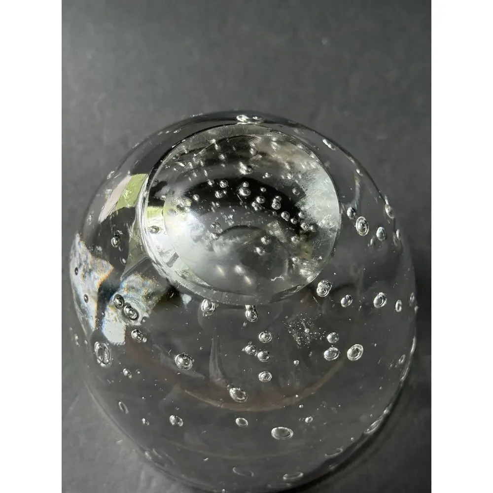 Art Deco Hand Blown Controlled Bubble Bowl Art Glass Trinket Dish Clear